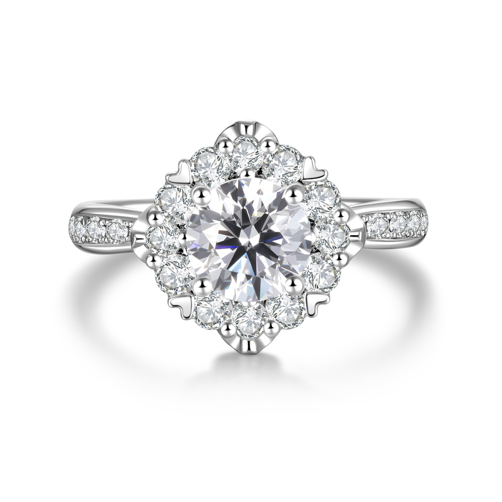 Vintage Elegance Reimagined: 1.65 ct. tw. VVS1 Premium Diamond Ring | Exquisite Halo Setting & Diamond-Encrusted Band