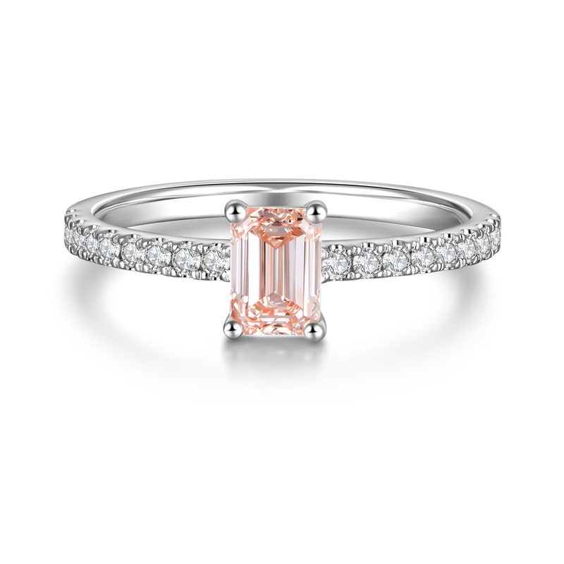 18K White Gold Emerald Cut Pink Diamond Ring | Accented with Pavé Diamonds