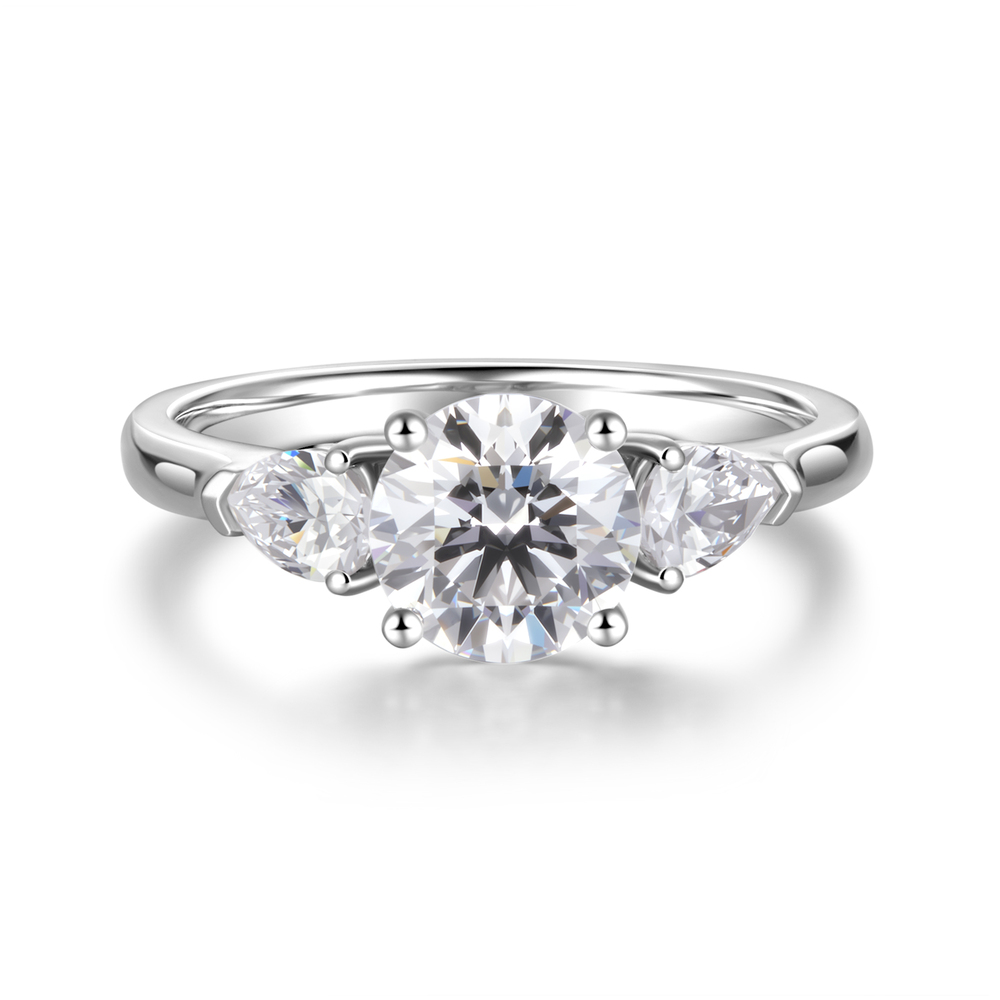 Platinum 950 Three-Stone Diamond Ring | 1.545 ct. tw. D-VS1 | Pear-Cut Accent Stones