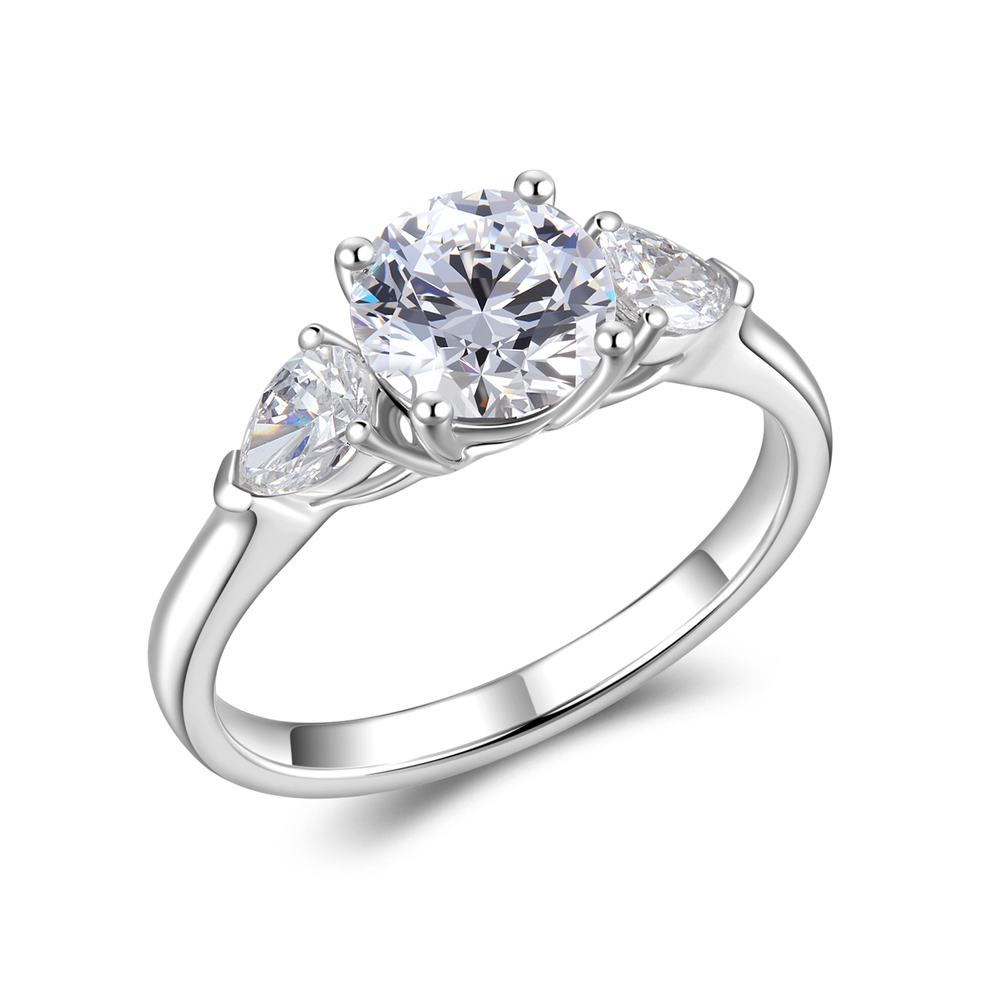 Platinum 950 Three-Stone Diamond Ring | 1.545 ct. tw. D-VS1 | Pear-Cut Accent Stones