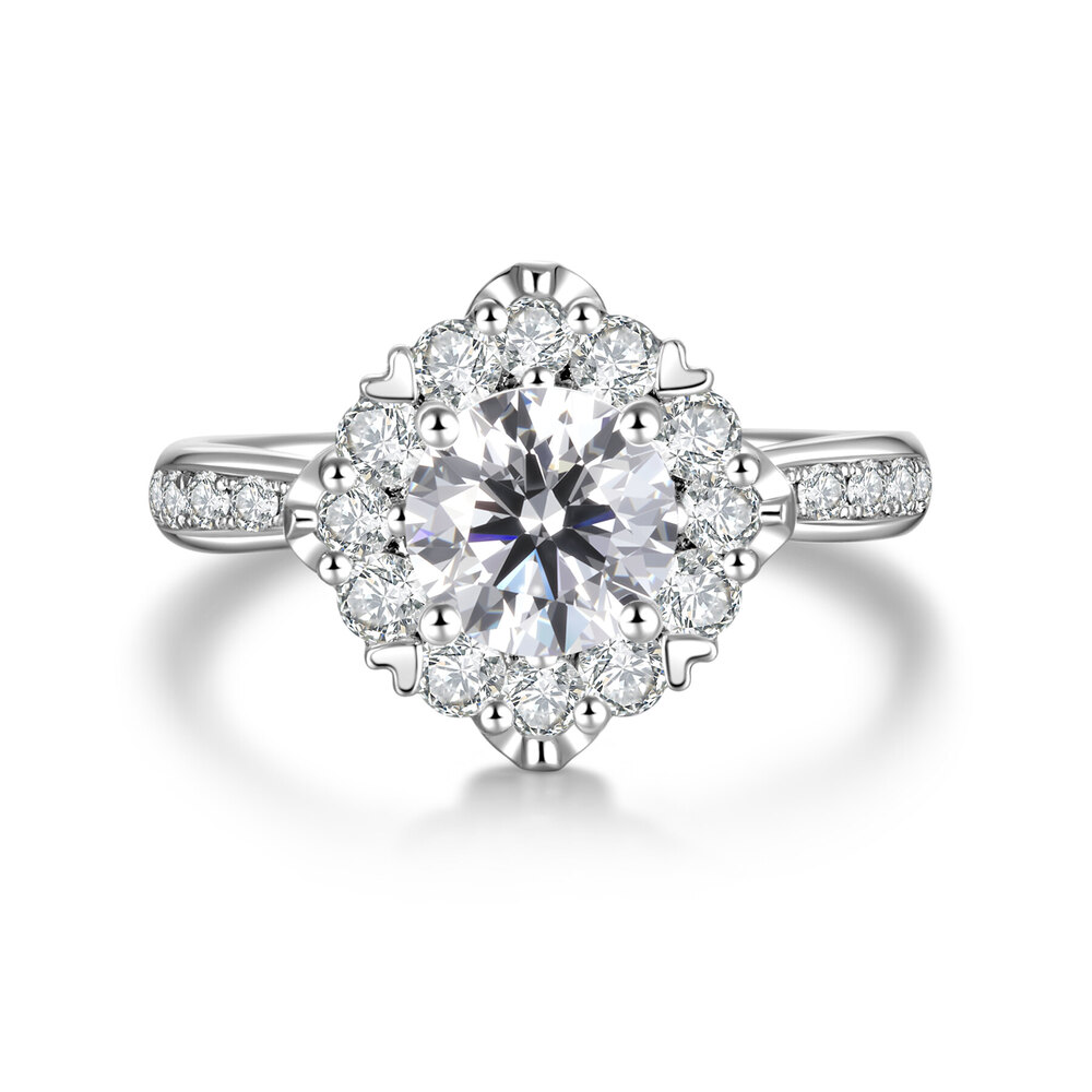 Vintage Elegance Reimagined: 1.65 ct. tw. VVS1 Premium Diamond Ring | Exquisite Halo Setting & Diamond-Encrusted Band