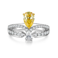 0.712 ct Pear-Shaped Fancy Yellow Diamond Ring | 18K Two-Tone Gold | 0.58 ct White Diamond Halo | Double Water-Drop Design