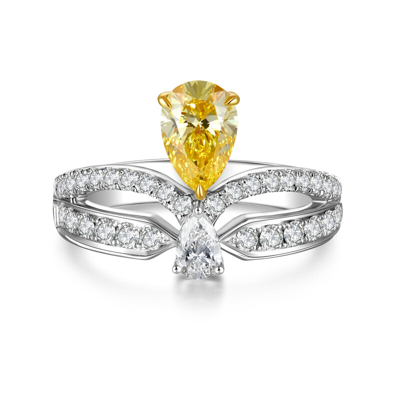 0.712 ct Pear-Shaped Yellow Diamond Ring | Exquisite Two-Tone Craftsmanship & Double-Layer Silhouette