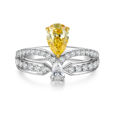 0.712CT Pear-Shaped Yellow Diamond Ring | Exquisite Two-Tone Craftsmanship & Double-Layer Silhouette