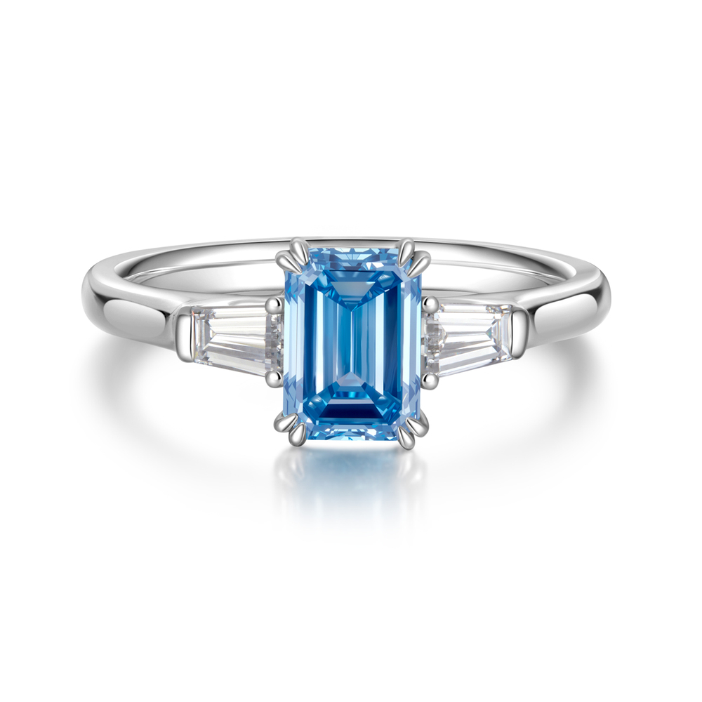 950 Platinum Ring | 1.727 ct. tw. VVS Blue Center Stone | Classic Three-Stone Design