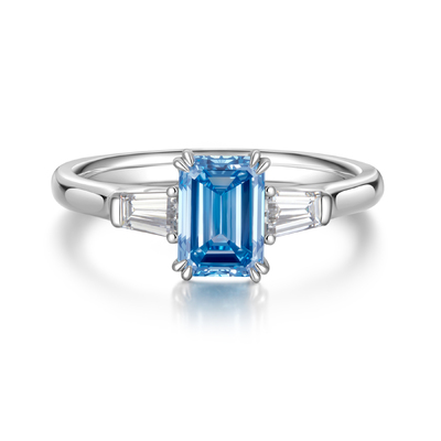 Blue Three-Stone Ring in Platinum