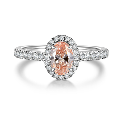Platinum 950 VVS Oval Pink Diamond Halo Ring | 0.71ct Main Stone 