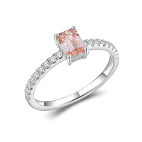 18K White Gold Emerald Cut Pink Diamond Ring | Accented with Pavé Diamonds
