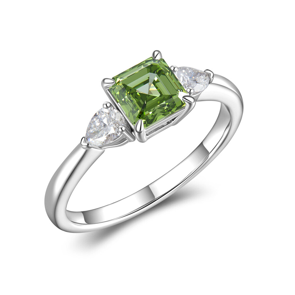 1.3 ct. tw. Asscher Emerald Ring | Vintage Three-Stone Custom Design in 18K White Gold