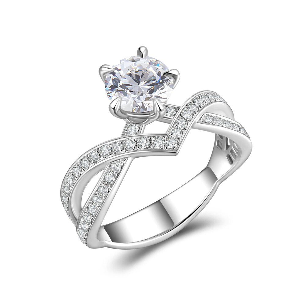 V-Shaped Diamond Ring with Pavé Band | 1.15 ct Center Stone