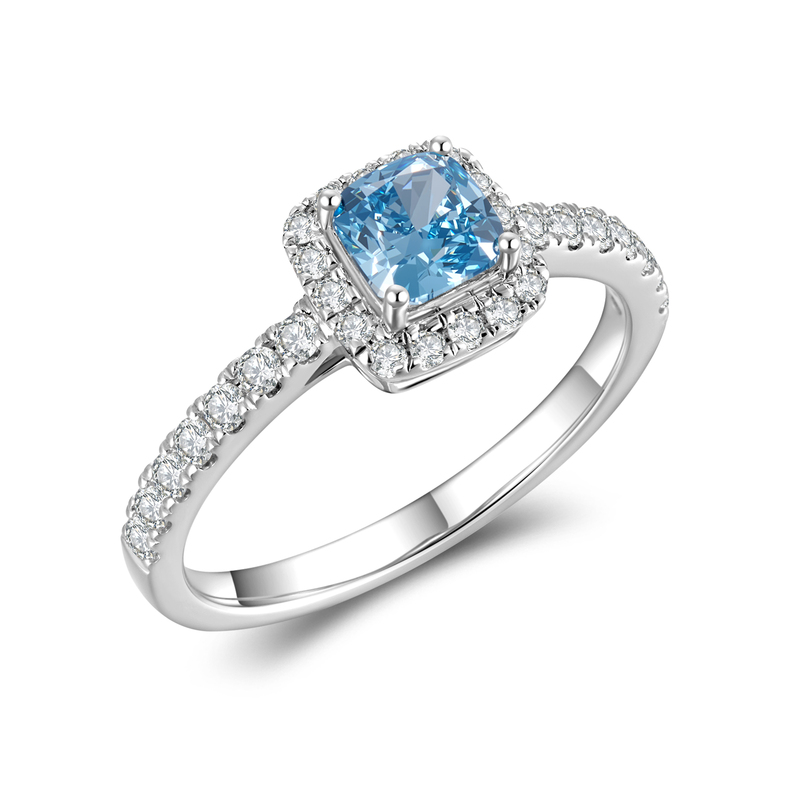 0.45CT Cushion Cut Sapphire Ring | 18K White Gold Classic Halo Setting | Elegant Pillow-Shaped Gemstone Ring