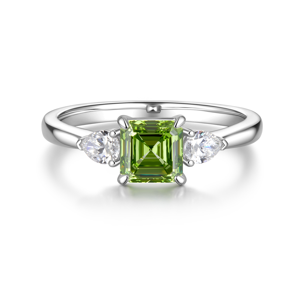 1.3 ct. tw. Asscher Emerald Ring | Vintage Three-Stone Custom Design in 18K White Gold