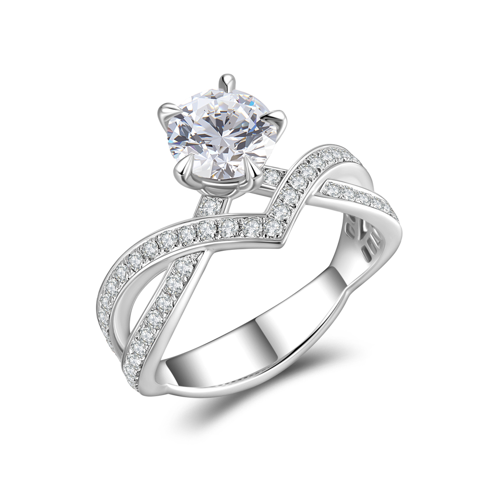 V-Shaped Diamond Ring with Pavé Band | 1.15 ct Center Stone