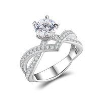 V-Shaped Diamond Ring with Pavé Band | 1.15 Ct Center Stone