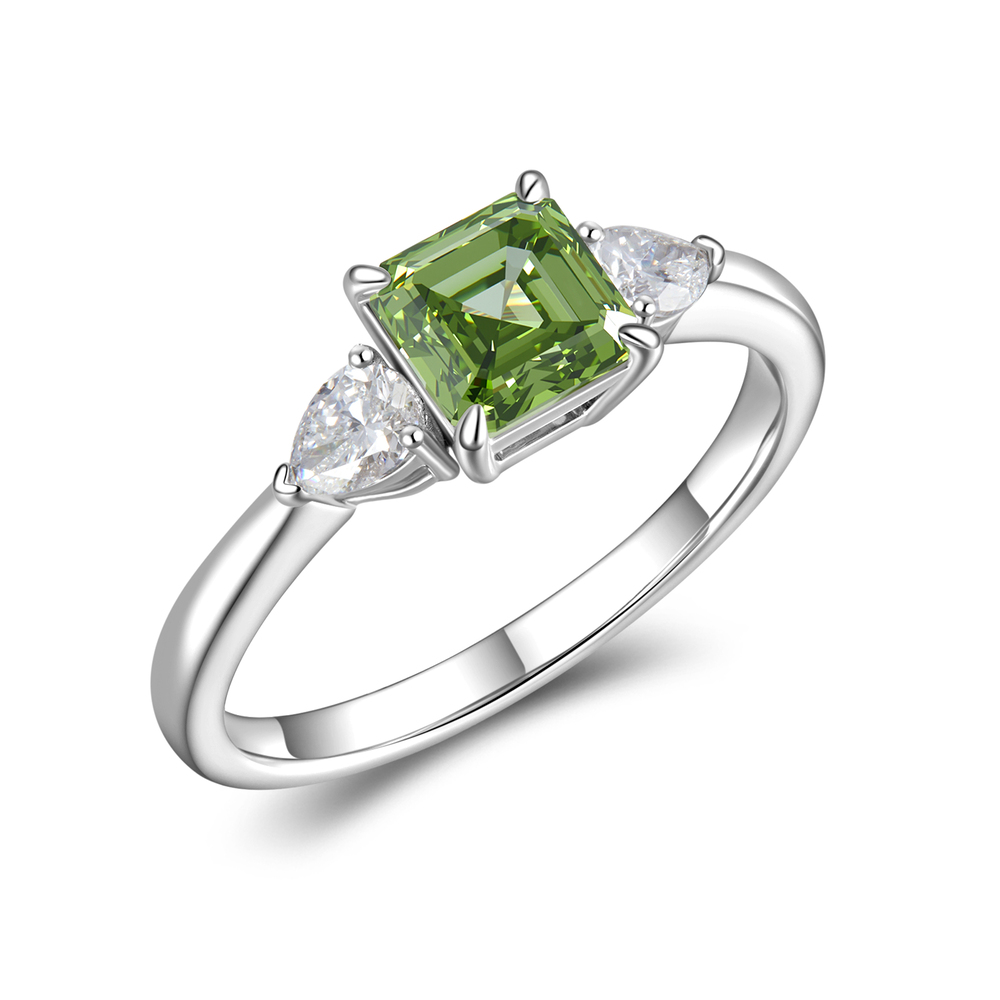 1.3 ct. tw. Asscher Emerald Ring | Vintage Three-Stone Custom Design in 18K White Gold