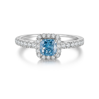 0.45CT  Cushion Cut Sapphire Ring | Timeless Diamond Halo & Lightweight 18K White Gold