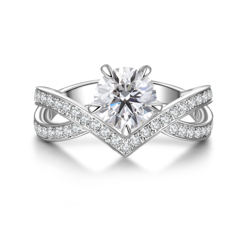 V-Shaped Diamond Ring with Pavé Band | 1.15 ct Center Stone
