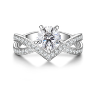 V-Shaped Diamond Ring with Pavé Band | 1.15 Ct Center Stone