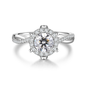Stellar · Pt950 Halo Diamond Ring with Twisted Shank