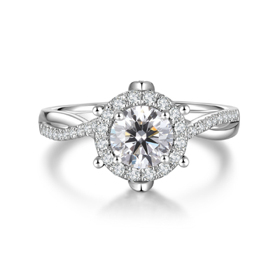 Stellar · Pt950 Halo Diamond Ring with Twisted Shank