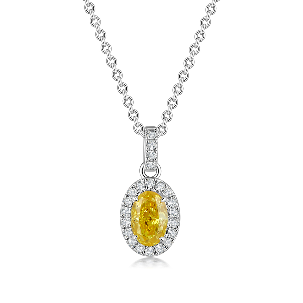 Oval Yellow Diamond Halo Necklace in 950 Platinum (0.44 ct. tw.)