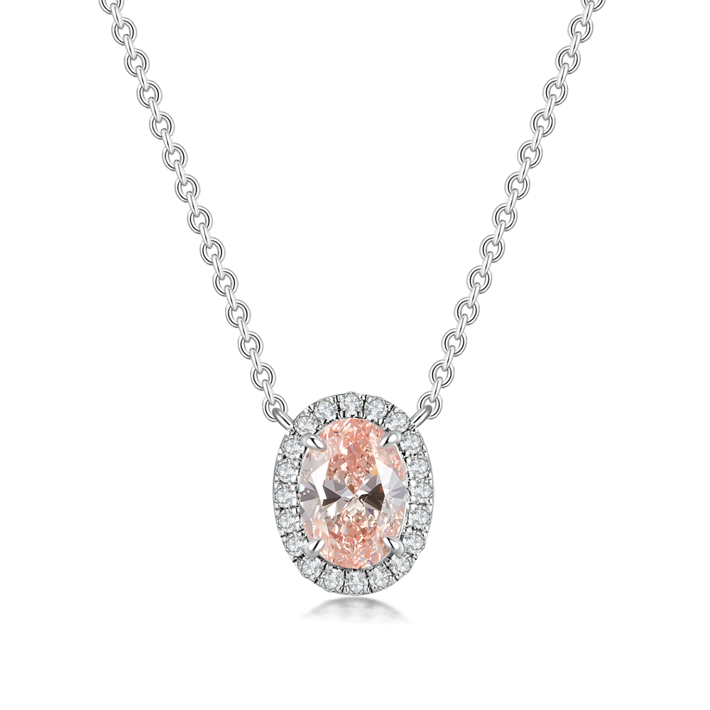 Dreamy 0.79 ct. tw. Oval-Cut Fancy Pink Lab-Grown Diamond Pendant with Petal Halo