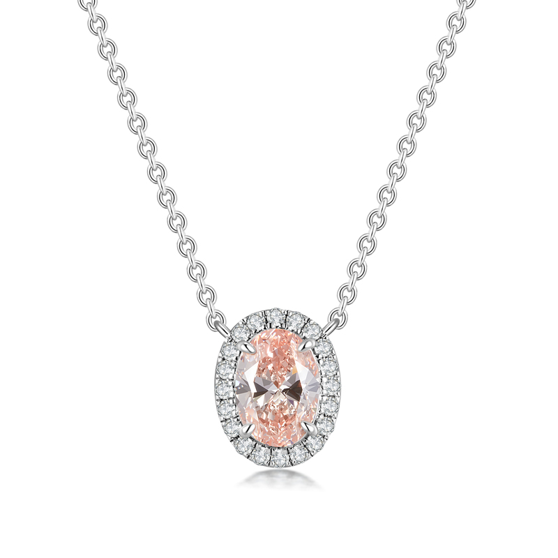 Dreamy 0.79ct.tw. Oval-Cut Fancy Pink Lab-Grown Diamond Pendant with Petal Halo