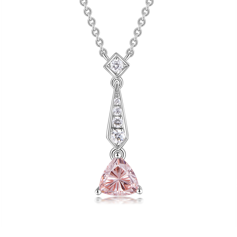 0.76Ct Triangular Pink Diamond Necklace | Gradated Diamond Halo in 18K White Gold