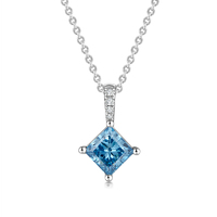 Modern 0.86 ct. tw. Princess-Cut Fancy Blue Lab-Grown Diamond Necklace, VS Clarity, PT950