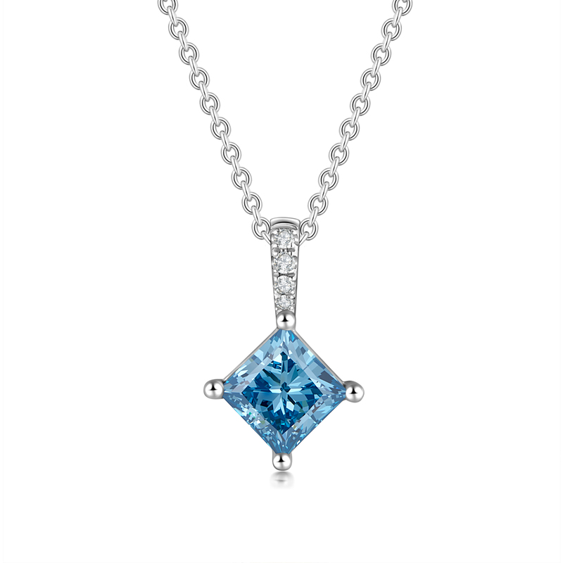 Modern 0.86 ct. tw. Princess-Cut Fancy Blue Lab-Grown Diamond Necklace, VS Clarity, PT950
