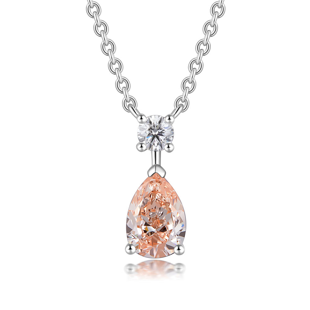 Romantic 0.61ct.tw. Pear-Cut Fancy Pink Lab-Grown Diamond Necklace, VS Clarity, 18K White Gold