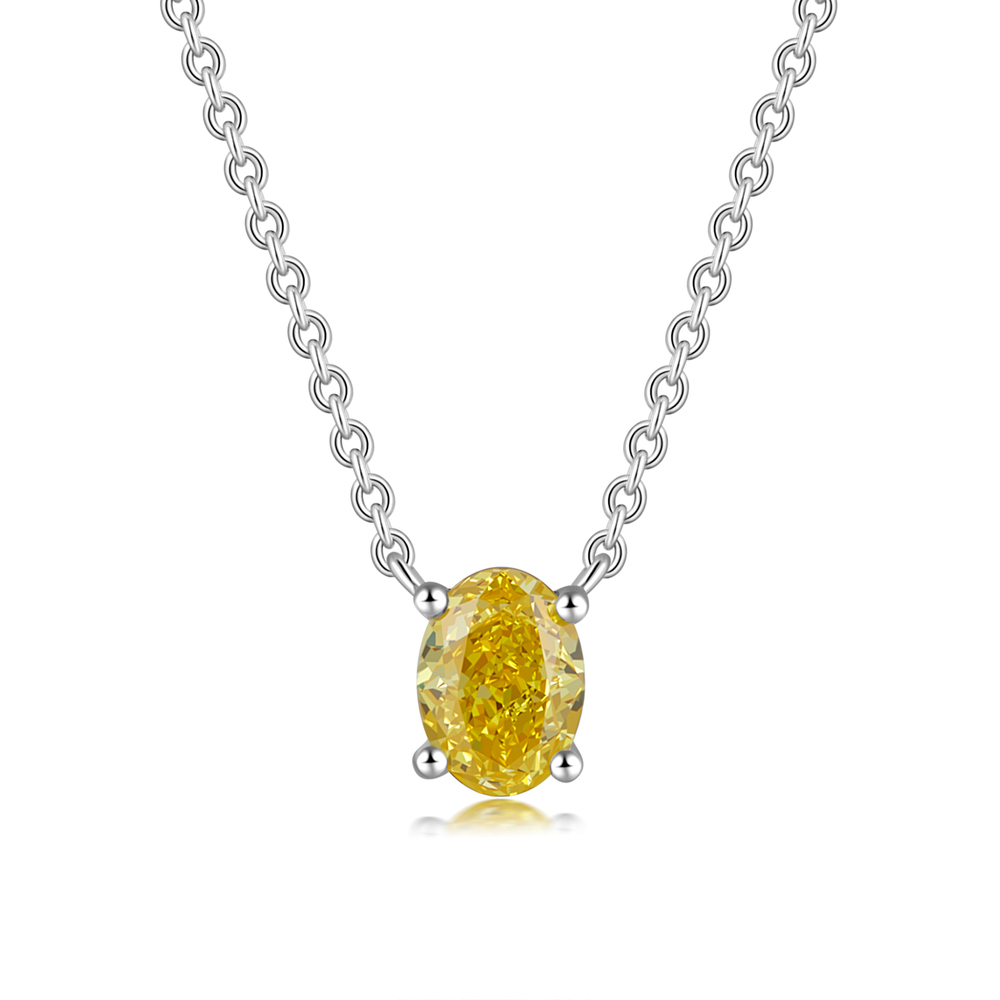 Minimalist 0.62 ct. tw. Oval-Cut Fancy Yellow Lab-Grown Diamond Pendant, VS Clarity, 18K White Gold