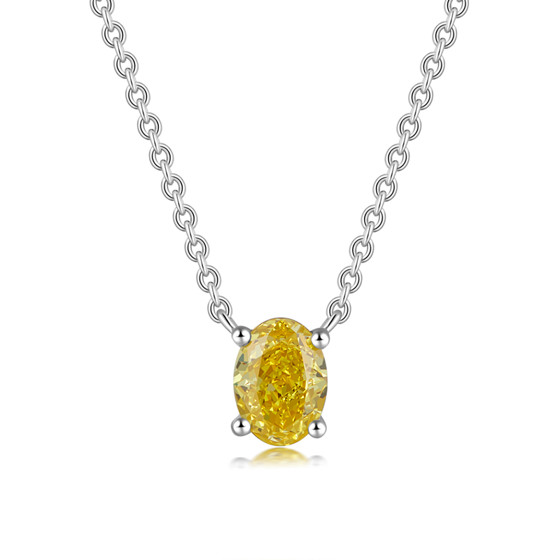 Minimalist 0.62 ct. Oval-Cut Fancy Yellow Lab-Grown Diamond Pendant, VS Clarity, 18K White Gold