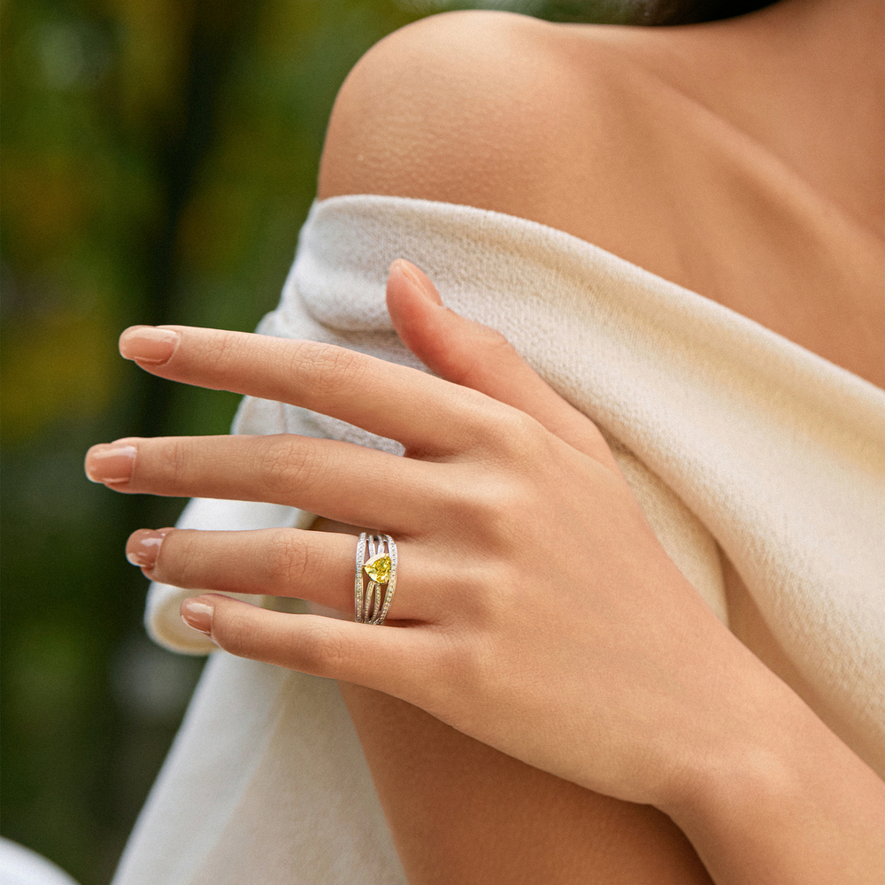 1.01 ct Heart Cut Yellow Diamond Ring | Diamond Cluster Setting | 18K Gold