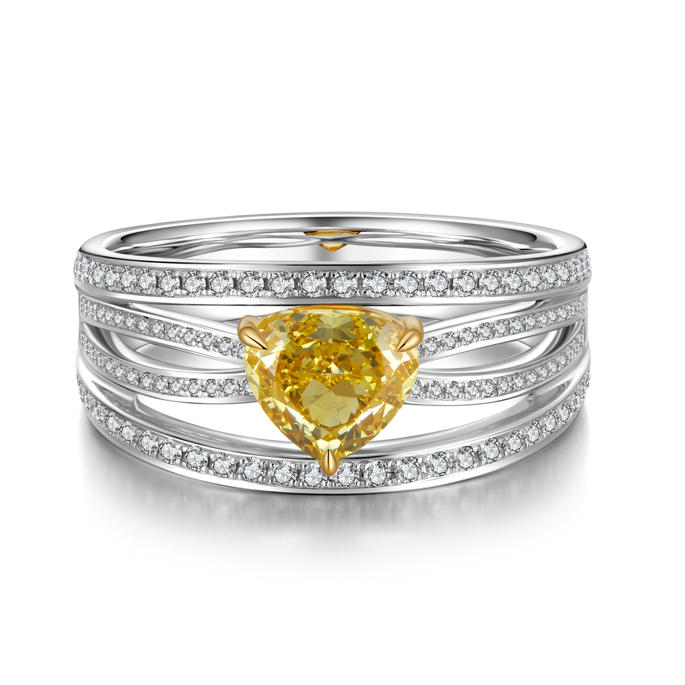 1.01 ct Heart Cut Yellow Diamond Ring | Diamond Cluster Setting | 18K Gold