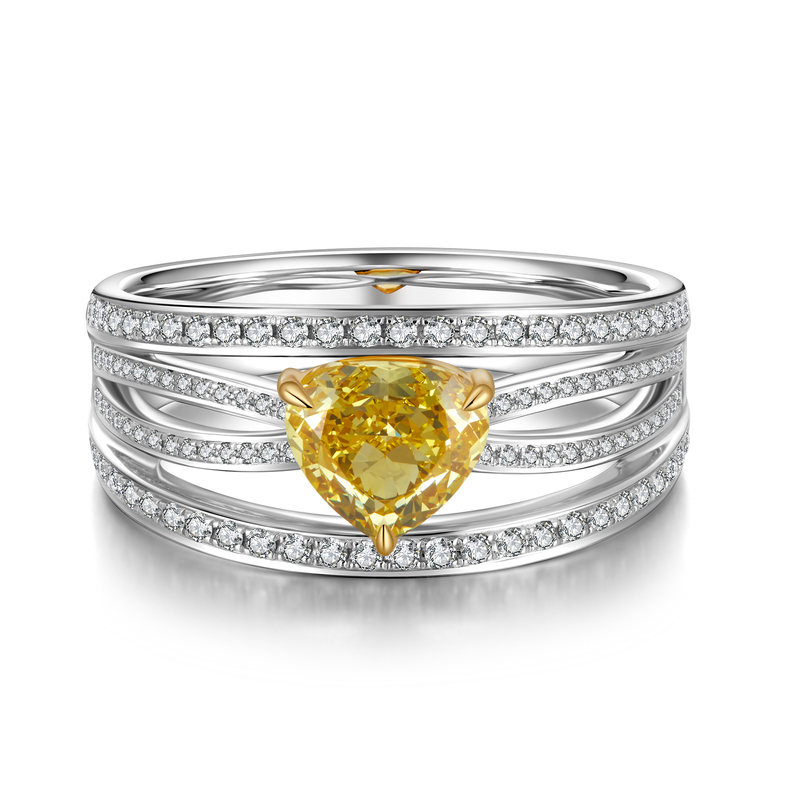 1.01Ct Heart Cut Yellow Diamond Ring | Diamond Cluster Setting | 18K Gold