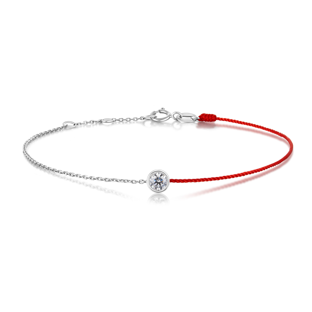 18K White Gold Diamond Red String Bracelet | 0.21 ct. tw. Center Stone | Modern Lucky Charm