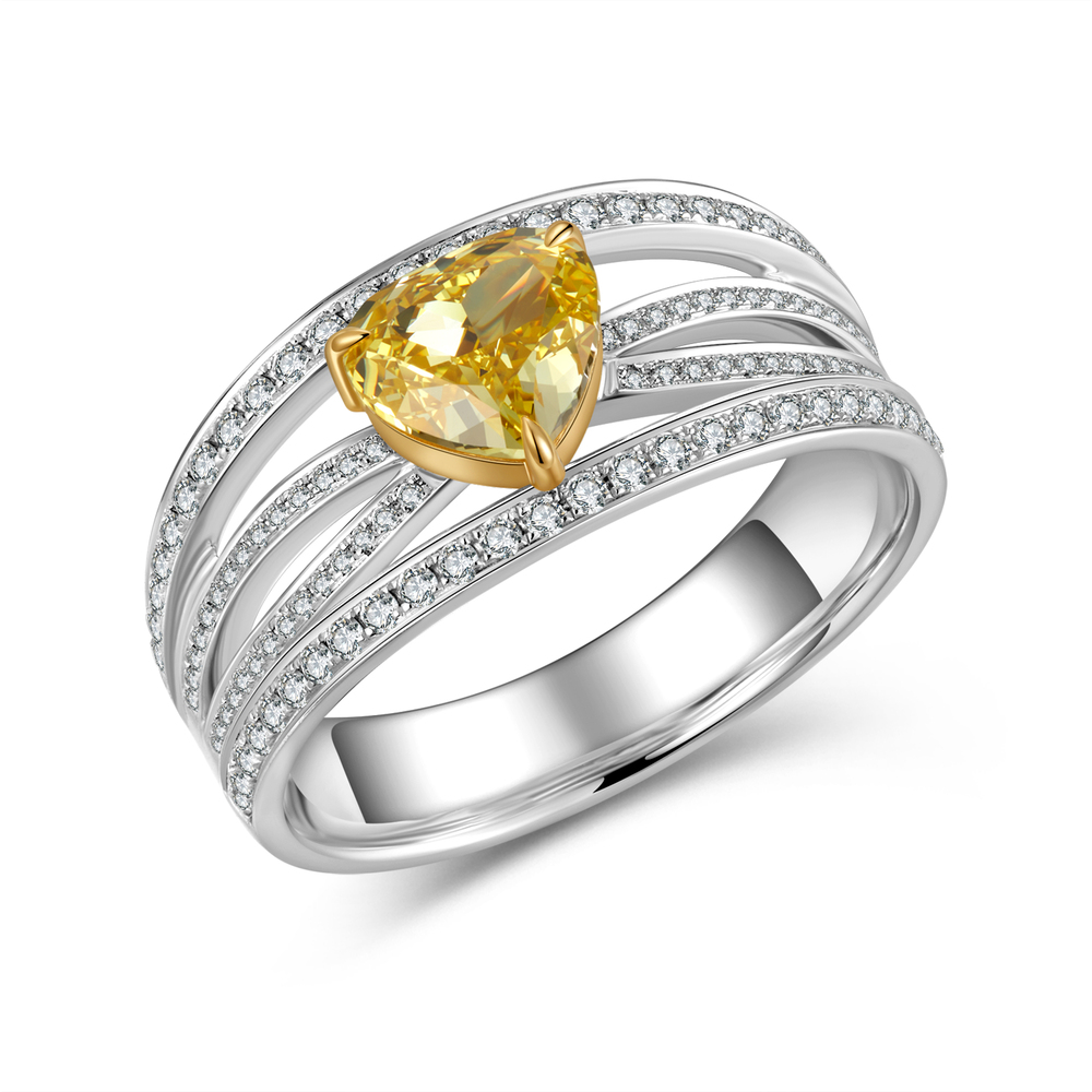 1.01 ct Heart Cut Yellow Diamond Ring | Diamond Cluster Setting | 18K Gold