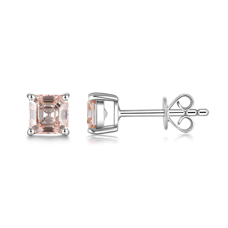 Ethereal Asscher Cut Pink Diamond Earrings – 360° Brilliance with Four-Prong Setting
