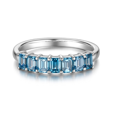 1.078CT Emerald Cut Blue Diamond Band | Pt950 Platinum | VS Clarity | Luxury Eternity Stacking Ring