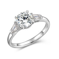 1.52 ct. tw. Classic Three-Stone Diamond Ring | 1.27 ct D Color Round Centerpiece, 950 Platinum with Baguette Side Stones