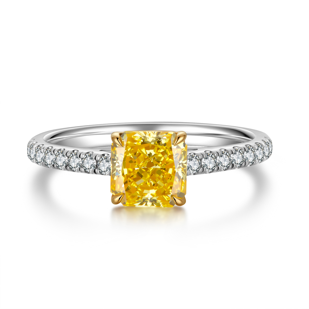 1.11 ct Cushion Cut Lab Grown Yellow Diamond Ring | VVS Clarity | 18K White Gold with Diamond Shank