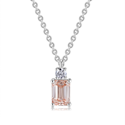 18K White Gold Emerald Cut Pink Diamond Necklace (0.5 ct)