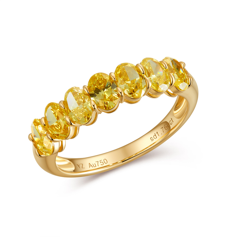 18K Yellow Gold Oval Yellow Diamond Band | 7-Stone Row Setting | Luxury Fancy Color Diamond Stacking Ring
