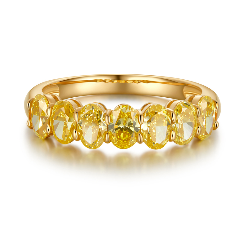18K Yellow Gold Oval Yellow Diamond Band | 7-Stone Row Setting | Luxury Fancy Color Diamond Stacking Ring