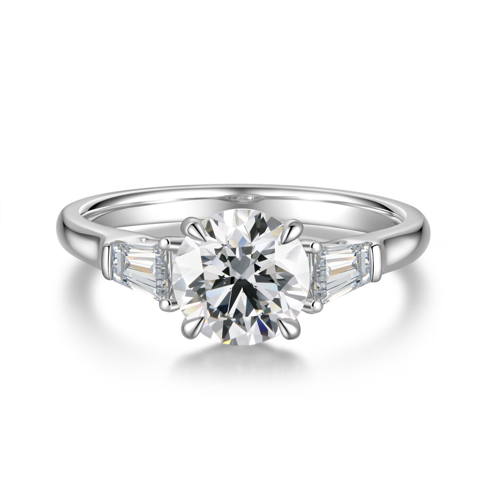 1.52 ct. tw. Classic Three-Stone Diamond Ring | 1.27 ct D Color Round Centerpiece, 950 Platinum with Baguette Side Stones