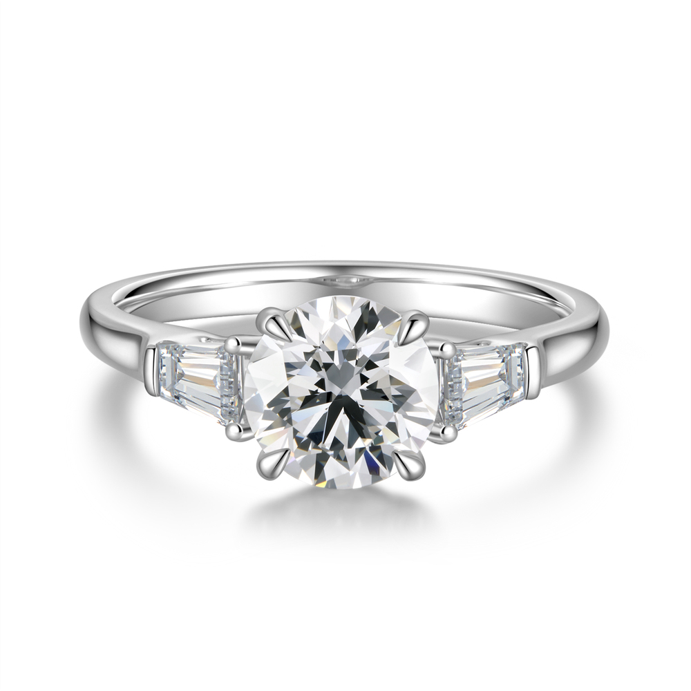 1.52 ct. tw. Classic Three-Stone Diamond Ring | 1.27 ct D Color Round Centerpiece, 950 Platinum with Baguette Side Stones