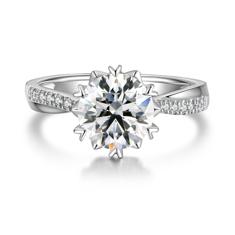 2.07CT Snowflake Setting Diamond Ring | Pt950 Platinum | D-E Color, VS Clarity | Elegant Twisted Band Engagement Ring