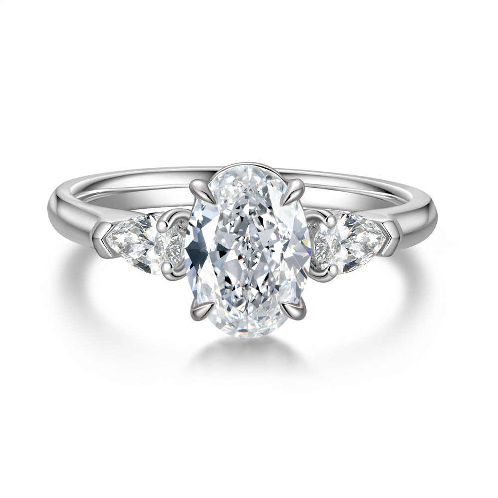 1.99 ct. tw. Luxury Three-Stone Diamond Ring | 1.64 ct D-E Oval Center Stone, 950 Platinum Elegant Band