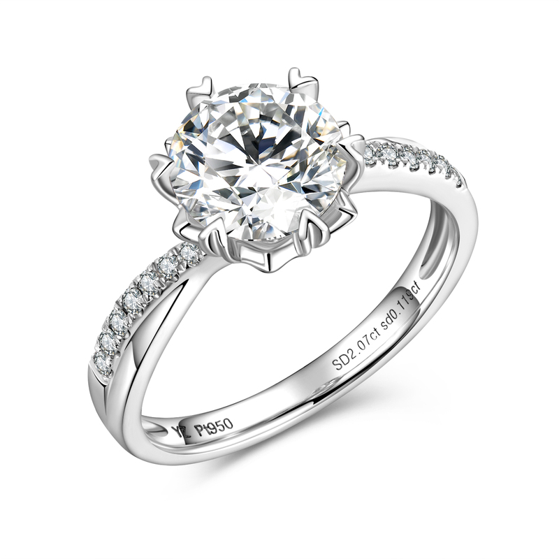 2.07CT Snowflake Setting Diamond Ring | Pt950 Platinum | D-E Color, VS Clarity | Elegant Twisted Band Engagement Ring